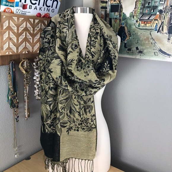 Gorgeous Floral Metallic Scarf - Picture 1 of 8